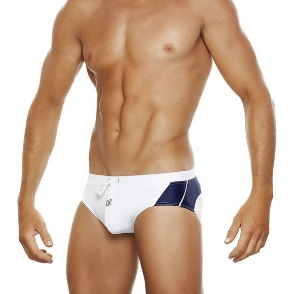 Men's Racing Stripes Speedo Beach Bikini Swimwear White Sapphire - Picture 1 of 3